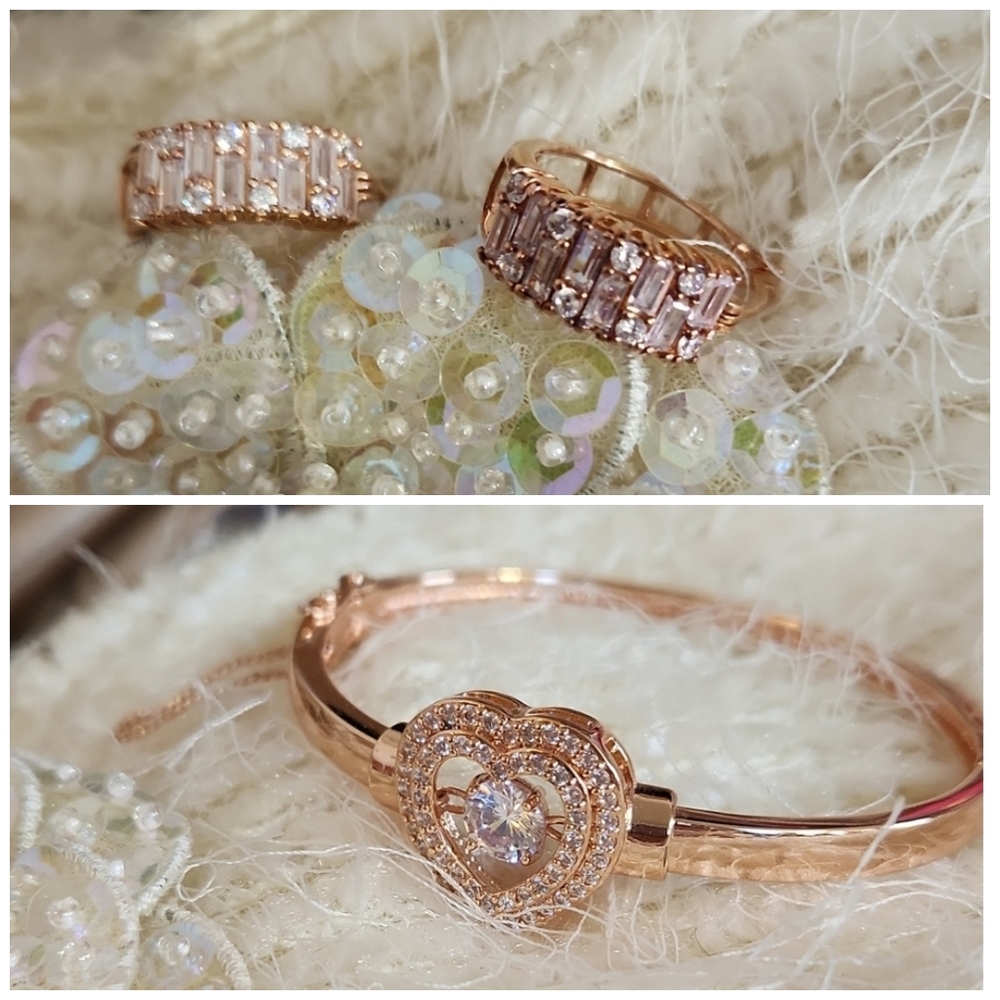 🎊HP🎊 Set Rose Gold Earrings and Bracelet w/movable center cubic